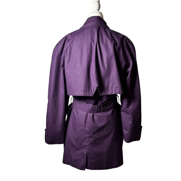 Womens M Vintage Purple Double-Breasted Mid Trench Coat belted plaid lining - Picture 5 of 11